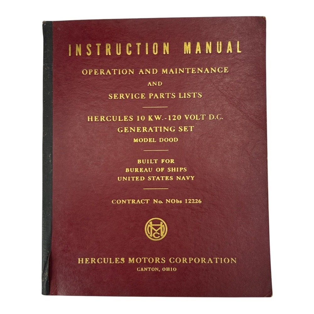 Vintage Hercules Model DOOD Service Parts List Operations Maintenance Manual